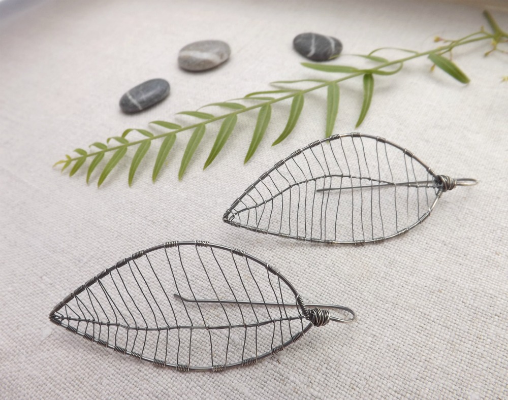 Hello My Goddess Big Leaf Oxidized Sterling Silver Earrings